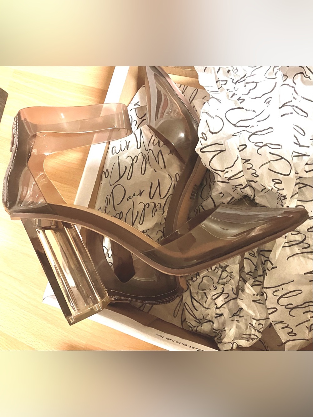 Wild Pair Clear Brown PVC Jelly Block Heel Sandals: 7